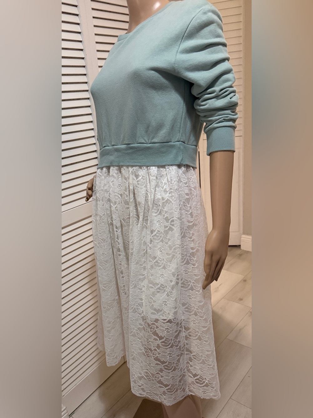 Field Trip Mint Green Lace Midi Dress Cozy Romantic Balletcore Cottagecore - Picture 2 of 3